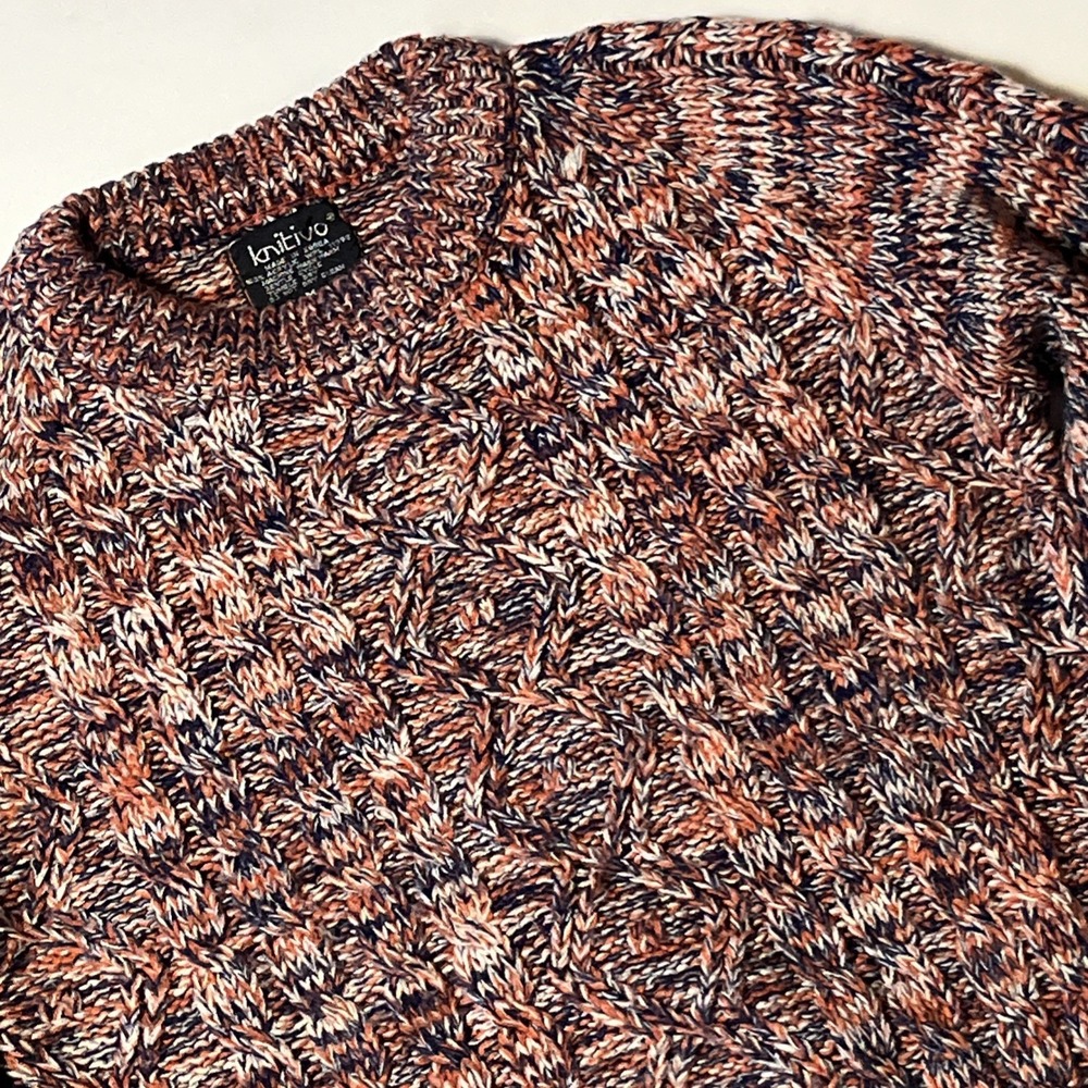Knitivo Vintage Cable Knit Sweater Size M Marled Rust Navy Crewneck Pullover Top